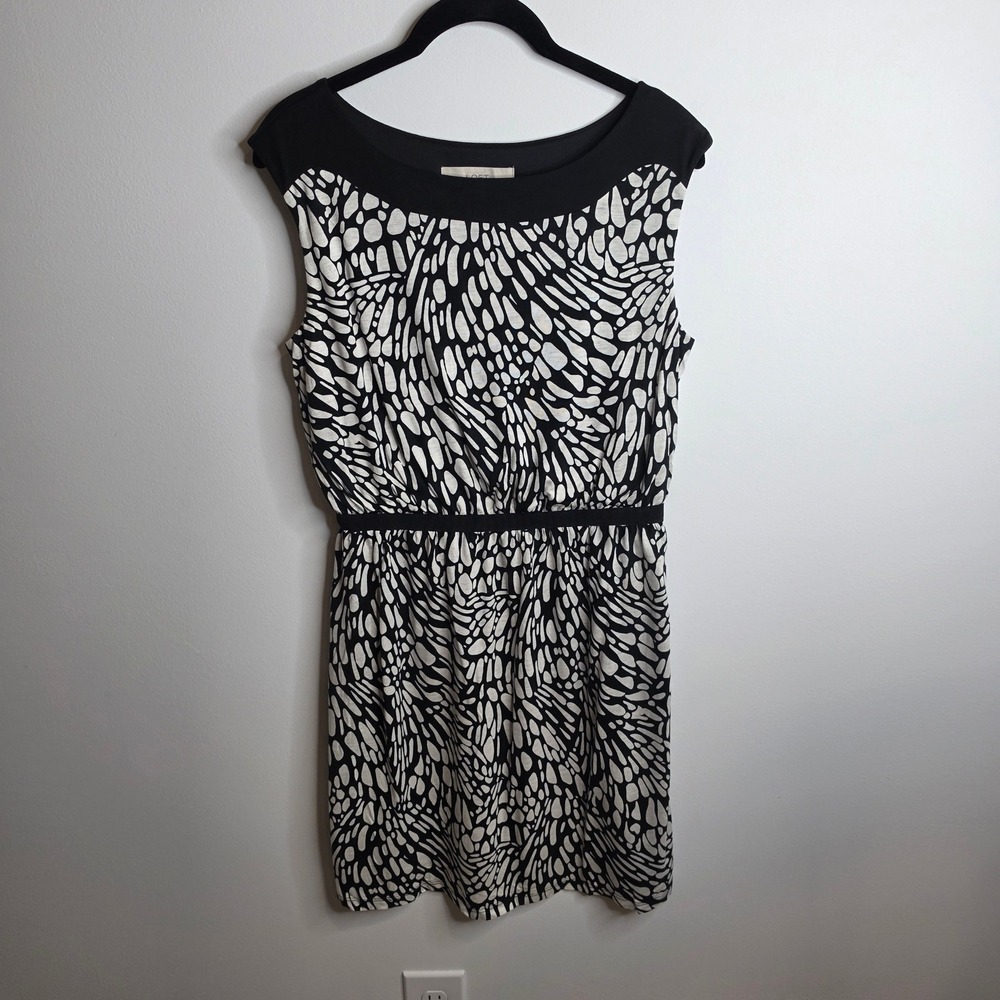 LOFT NWT Abstract Print Dress Womens Small Black White Cap Sleeve